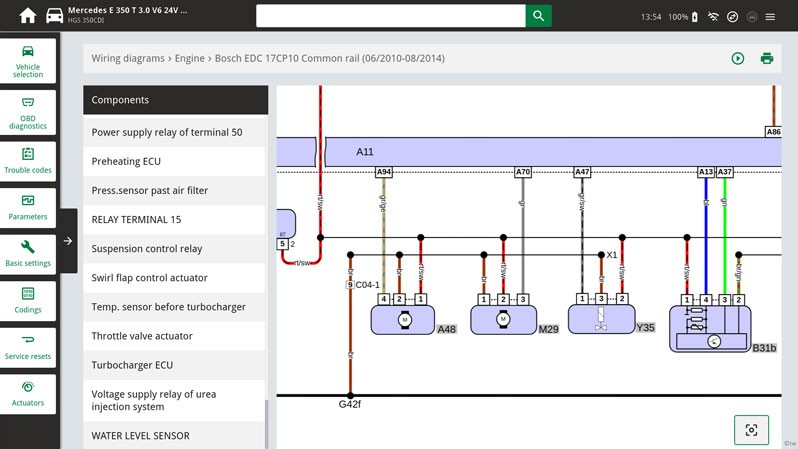 Controllo elettronico della pressione di sovralimentazione del turbocompressore: Diagnosi della centralina: uso degli schemi elettrici per la ricerca guasti